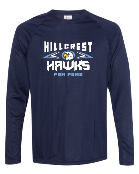 Hillcrest Hawks - Poms - Navy LONG Sleeve - Matte
