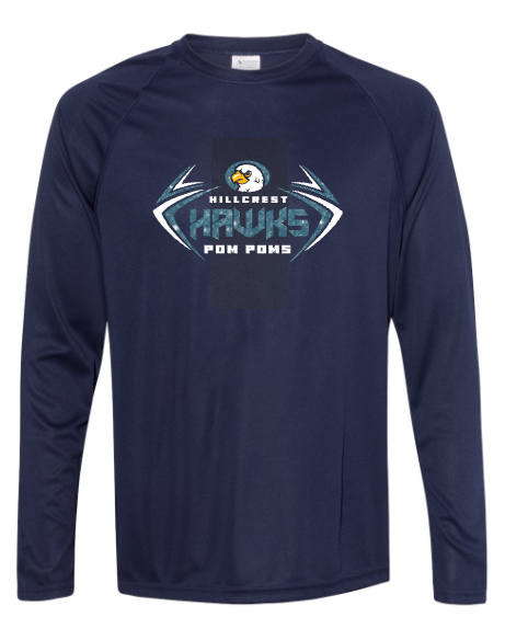 Hillcrest Hawks - Poms Vector - Navy LONG Sleeve - Glitter
