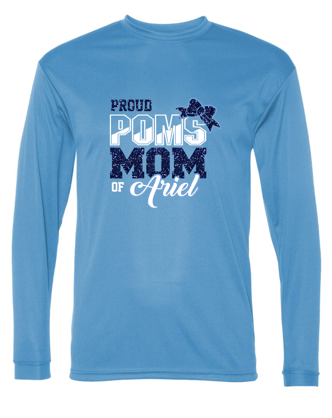 Hillcrest Hawks - Proud Pom Mom - Columbia LONG Sleeve - Glitter