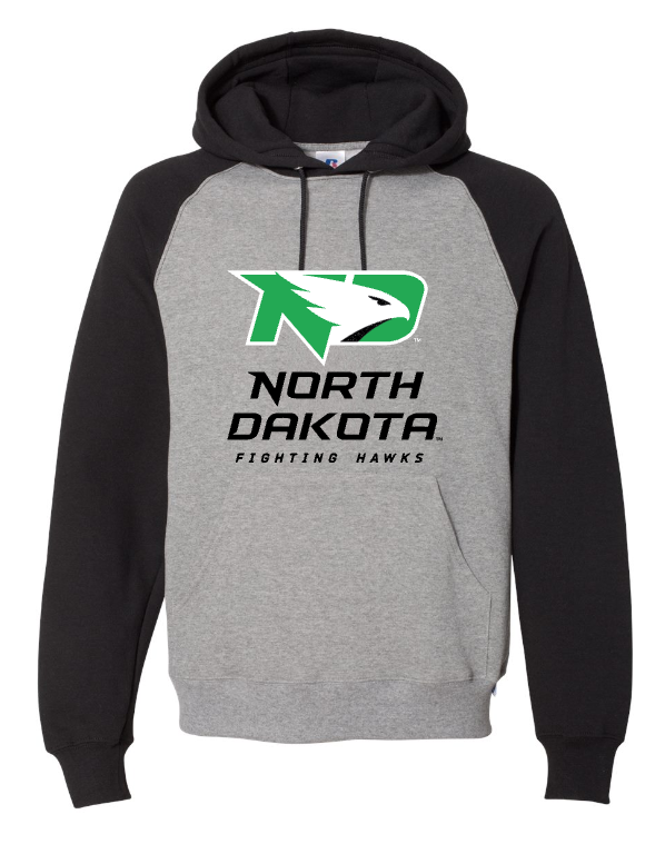 *UND Football Hoodie - Dri Power Colorblock Raglan Hooded Sweatshirt - Matte