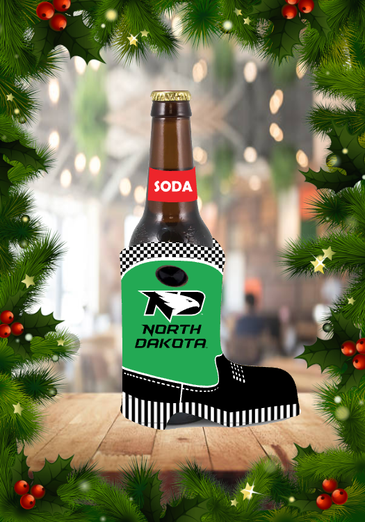 *UND Koozie - Boot - Green w/white & black pattern