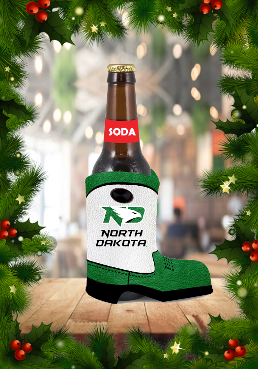 *UND Koozie - Boot - White/Green Leather Look
