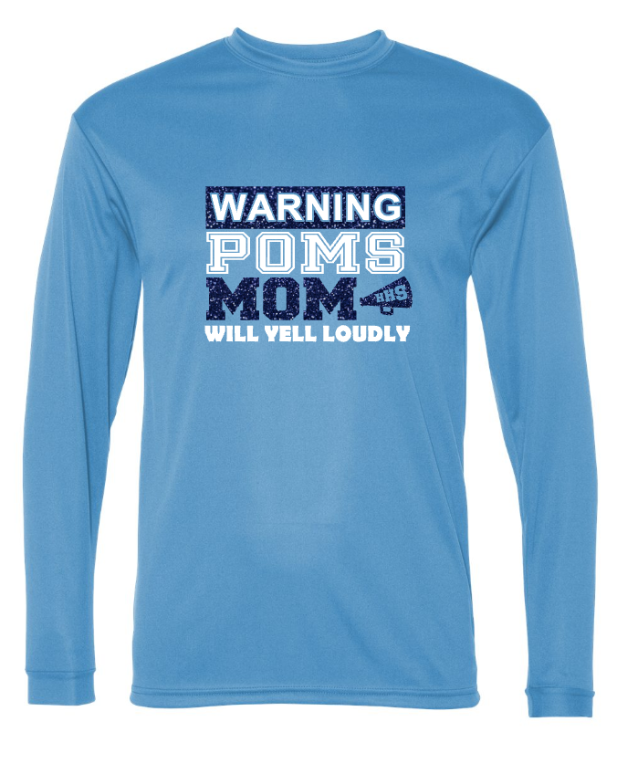 Hillcrest Hawks - Warning Pom Mom - Columbia LONG Sleeve - Glitter