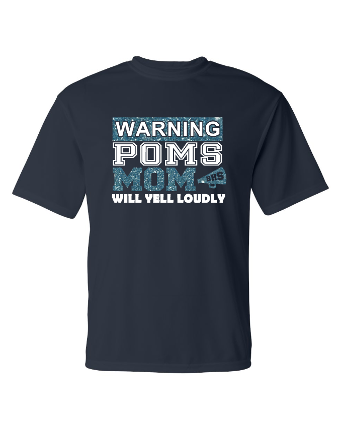 Hillcrest Hawks - Warning Pom Mom - Navy Short Sleeve - Glitter