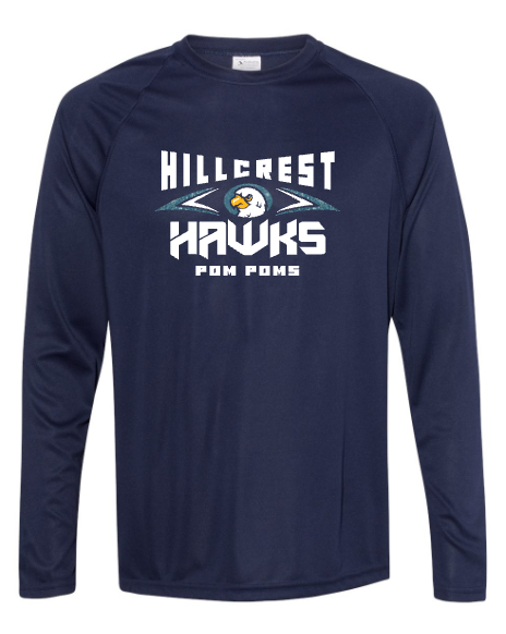 Hillcrest Hawks - Poms - Navy LONG Sleeve - Glitter