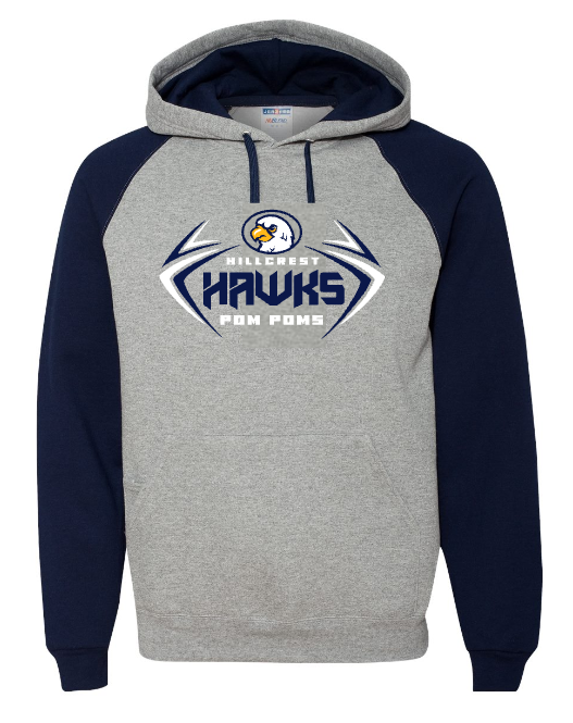 Hillcrest Hawks - Poms Vector - Navy Raglan Hoodie – Matte