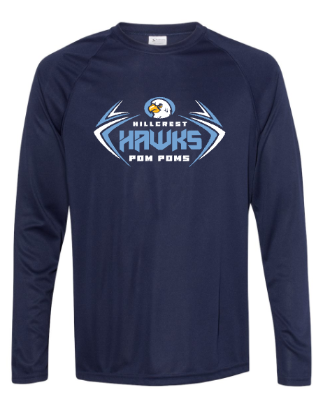 Hillcrest Hawks - Poms Vector - Navy LONG Sleeve - Matte