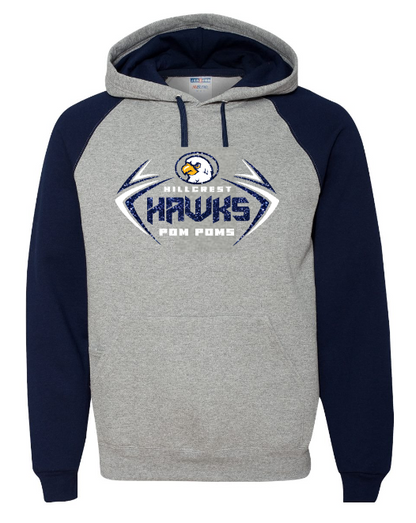 Hillcrest Hawks - Poms Vector - Navy Raglan Hoodie – Glitter