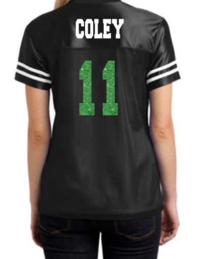 *UND Womens Mesh Jersey - Black W/White Stripe - Green Glitter