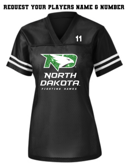 *UND Womens Mesh Jersey - Black W/White Stripe - Green Glitter