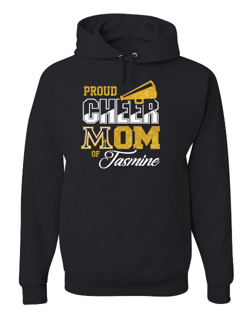 Marian - Proud Pom Mom Megaphone - Black Hoodie - Glitter