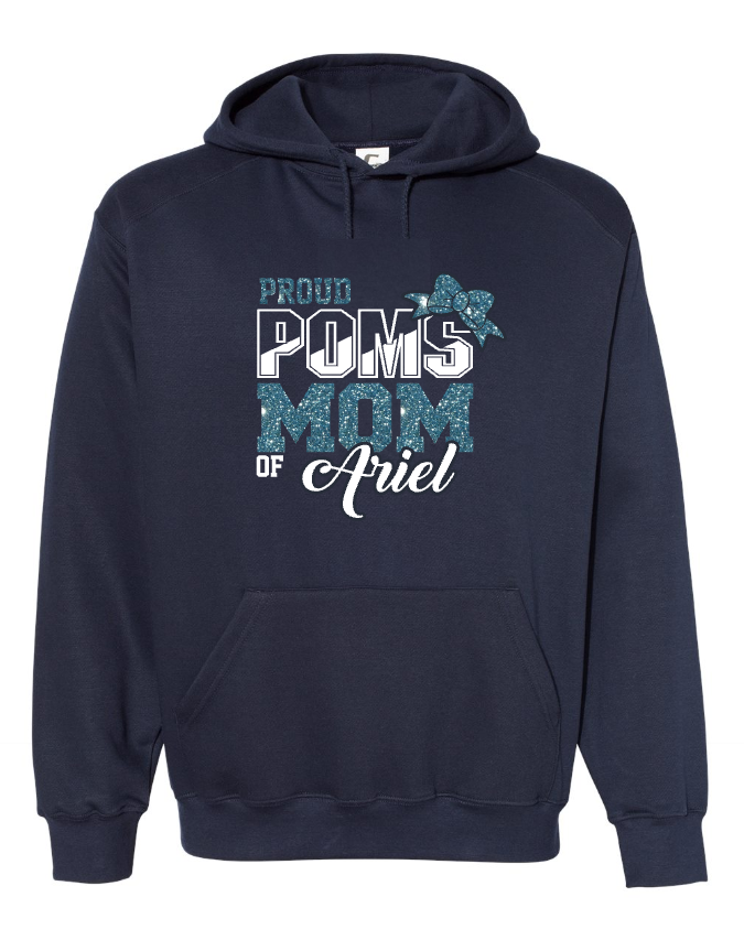 Hillcrest Hawks - Proud Pom Mom - Navy Hoodie - Glitter