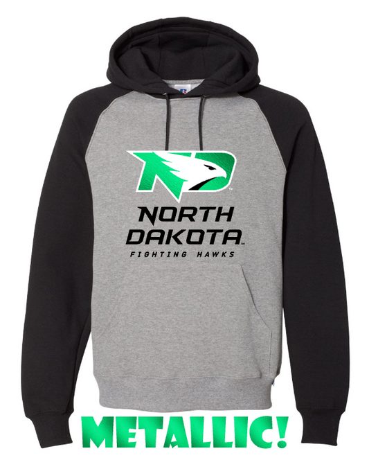 *UND Football Hoodie - Dri Power Colorblock Raglan Hooded Sweatshirt - Metallic
