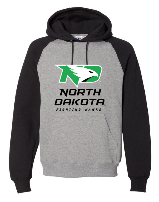 *UND Football Hoodie - Dri Power Colorblock Raglan Hooded Sweatshirt - Matte