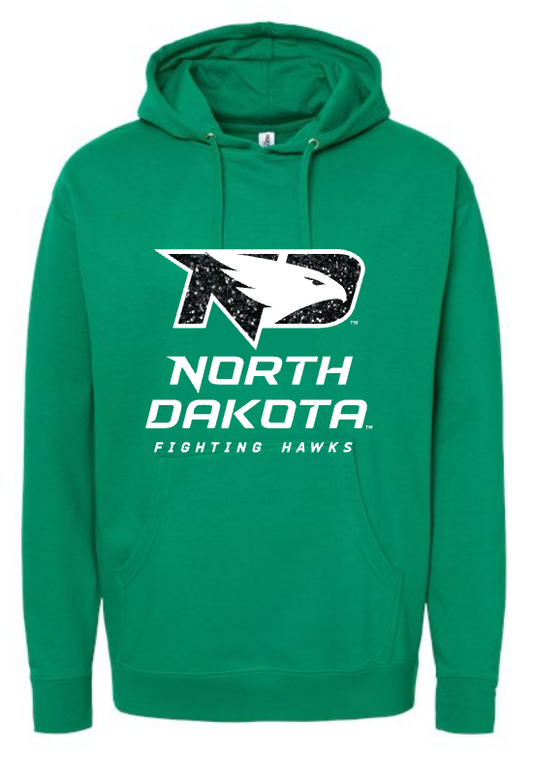 *UND Football Hoodie - Green w/glitter
