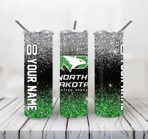 *UND Tumbler - Black and Green Glitter