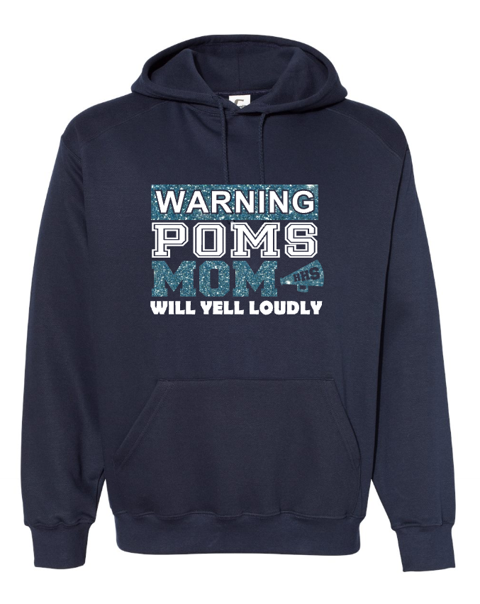 Hillcrest Hawks - Warning Pom Mom - Navy Hoodie - Glitter